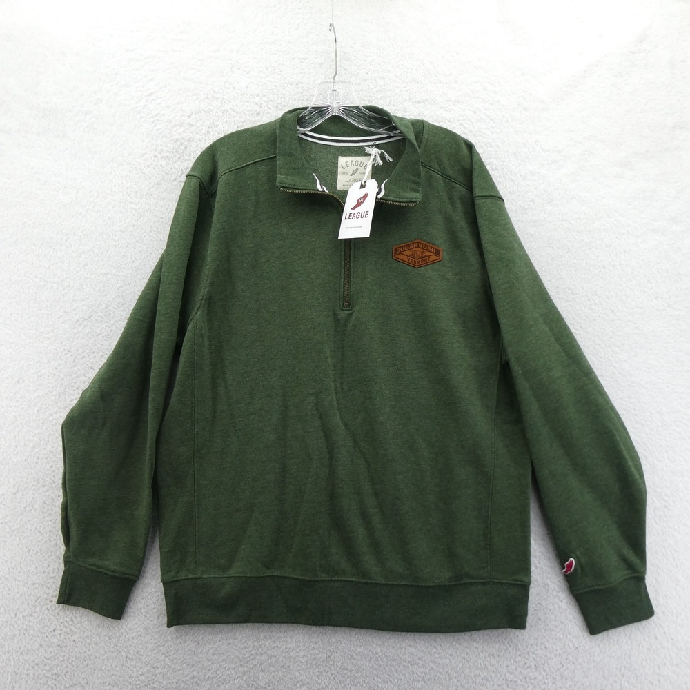 League Quarter Zip Pullover Mens Large 1/4 Sugarbush Vermont Green Heather ML530